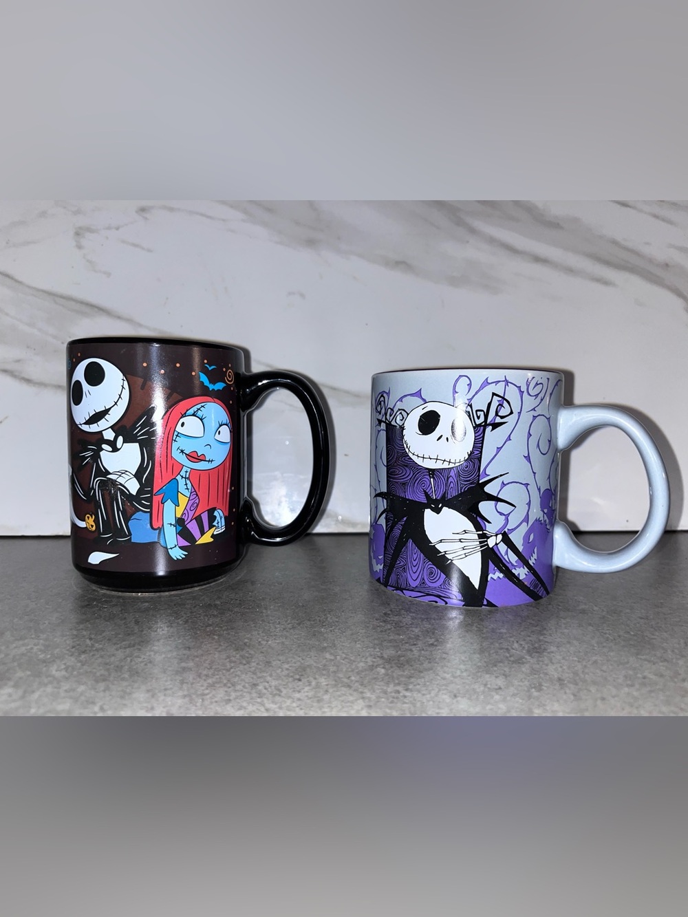 Nightmare Before Christmas Jack and Sally Ceramic Mug Set of 2 - Purple & Black